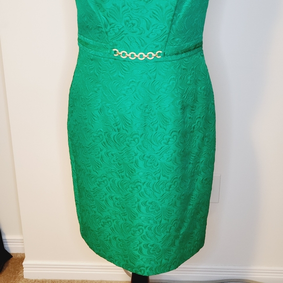 Ellen Tracy Jacquard Dress with Gold Embellishment - Picture 3 of 16